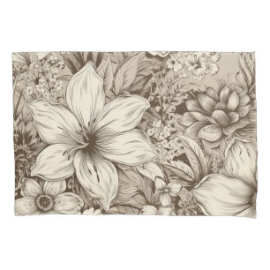 Refined Botanical Motif in Soft Sepia Tones Pillowcase