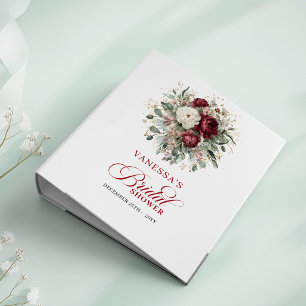 Refined Burgundy Floral Gold Bridal Shower Memory  Binder
