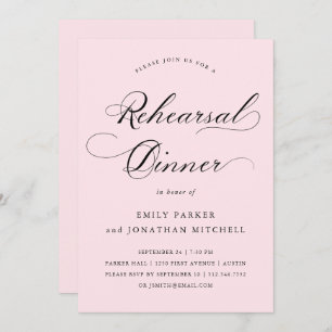 Refined   Calligraphy Blush Pink Rehearsal Dinner Invitation