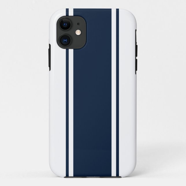 Refined Classy Navy Blue Racing Stripes On White Case-Mate iPhone Case (Back)