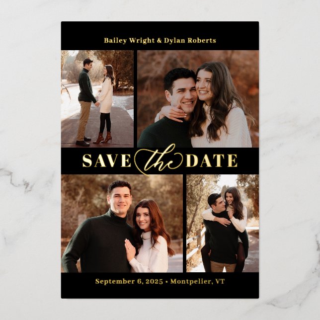 Refined Collage FOIL Wedding Save The Date Card (Front)