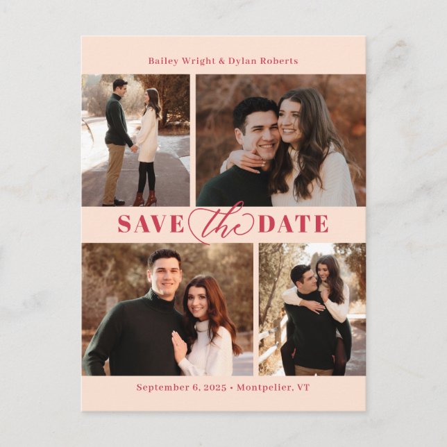 Refined Collage Modern Save The Date Postcard (Front)