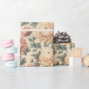 Refined Detailed Chrysanthemum Blooms Wrapping Paper