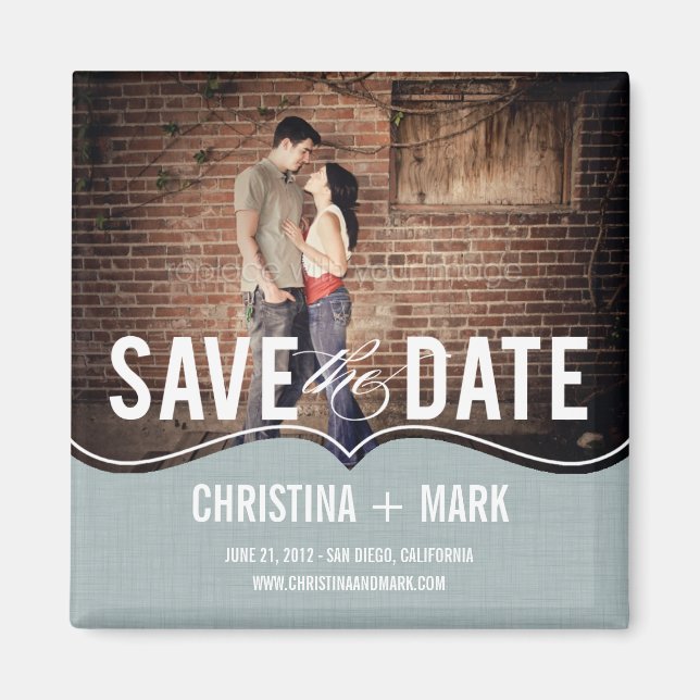 Refined Elegance Save The Date Magnet - Blue (Front)