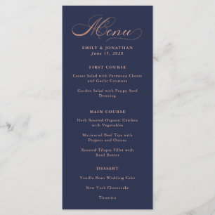 Refined Faux Rose Gold Calligraphy on Navy Menu