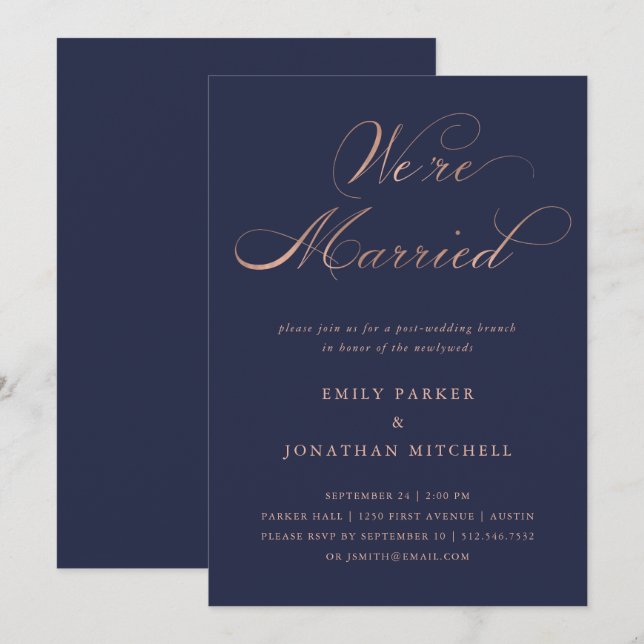 Refined | Faux Rose Gold Post-Wedding Brunch Invitation (Front/Back)