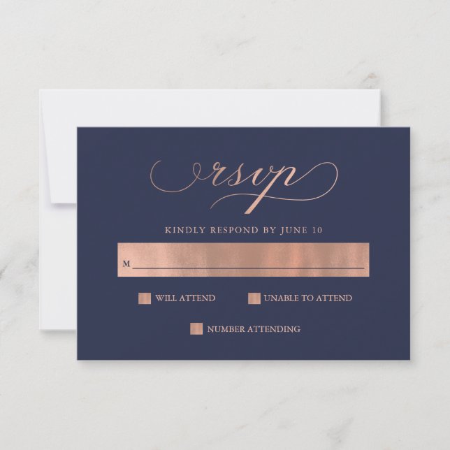 Refined | Faux Rose Gold Wedding Calligraphy RSVP (Front)