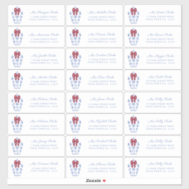 Refined Ginger Jar Red Bow Holiday Cards Address (Sheet)