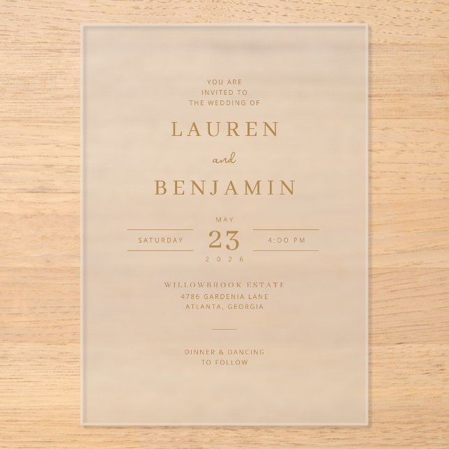 Refined Gold Calligraphy Acrylic Invitations (Front)