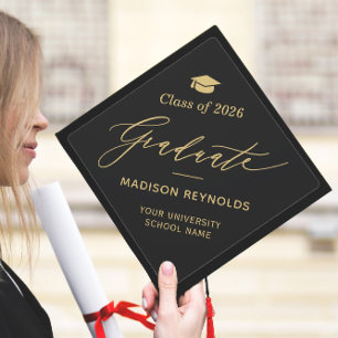 Refined Gold Colour Lettering Class of 2026 Graduation Cap Topper