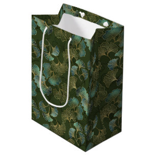 Refined Gold Ginkgo Botanical Emerald Green Art Medium Gift Bag