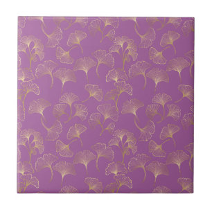 Refined Gold Ginkgo Leaf Motif on Purple Hue Tile