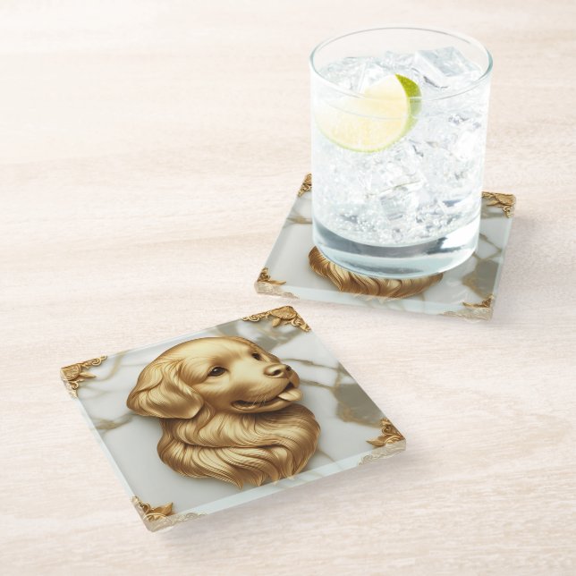 Refined Golden Retriever Marble Beauty Glass Coaster (Angled)