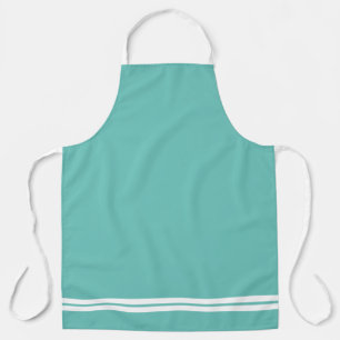 Refined Light Teal Twin White Hem Racing Stripes Apron