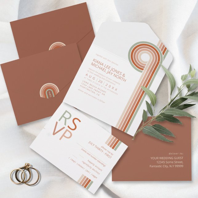Refined Lines Geometric Wedding Terra Cotta ID983 All In One Invitation (Creator Uploaded)