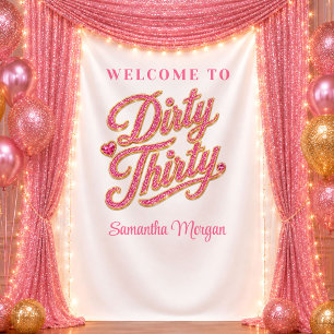 Refined Magenta Pink Glitter Dirty Thirty Birthday Tapestry