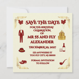 REFINED MAN BEIGE DEEP RED MEN'S 55TH BIRTHDAY SAVE THE DATE