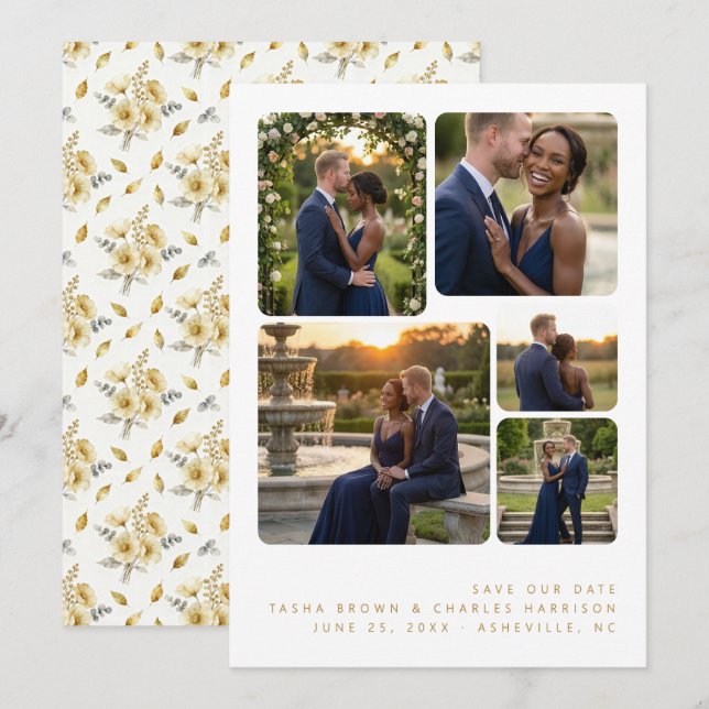 Refined Minimalist 5-Photo Collage Wedding  Save The Date (Front/Back)