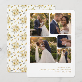 Refined Minimalist 5-Photo Collage Wedding Thank You Card