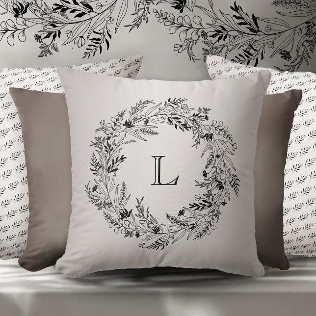 Refined minimalist leafy wreath letter L Throw Pillow (Creator Uploaded)