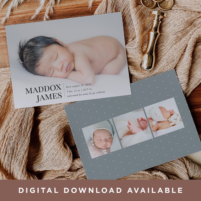 Refined | Modern Photo Birth Announcement (Creator Uploaded)