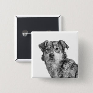 Refined Monochrome Large Mixed Breed Canine 2 Inch Square Button