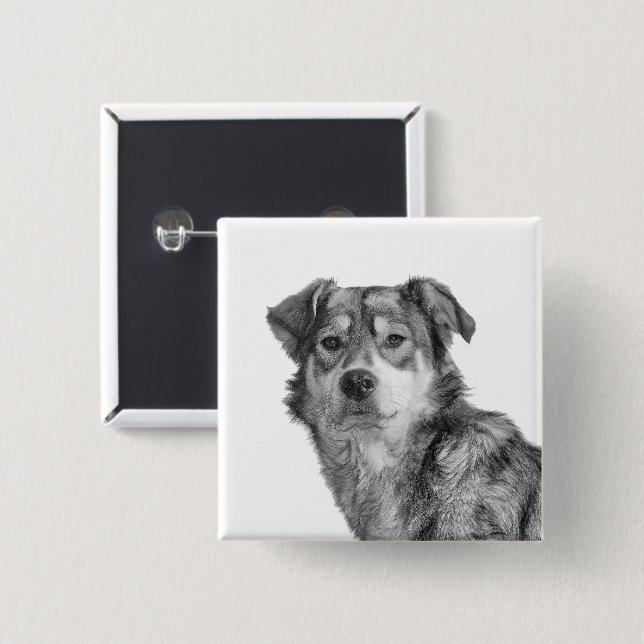 Refined Monochrome Large Mixed Breed Canine 2 Inch Square Button (Front & Back)