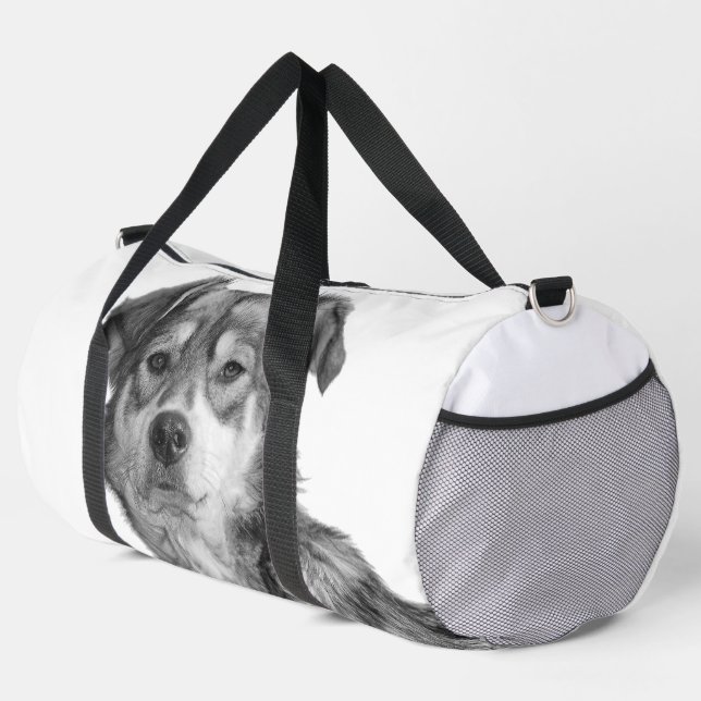 Refined Monochrome Large Mixed Breed Canine Duffle Bag (Right Corner)