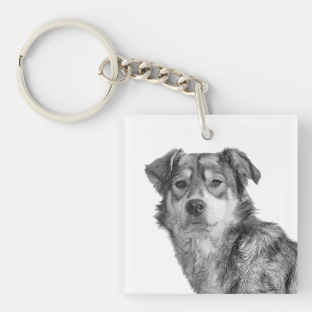 Refined Monochrome Large Mixed Breed Canine Keychain (Front)