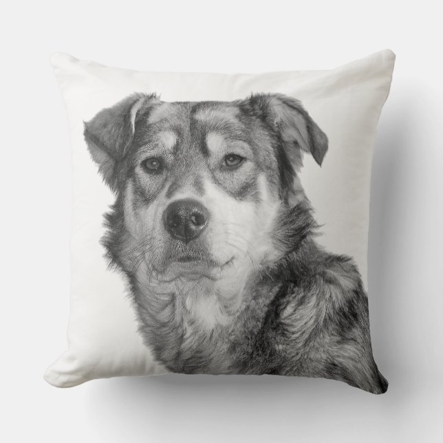 Refined Monochrome Large Mixed Breed Canine Throw Pillow (Front)