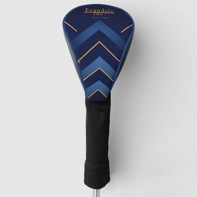 Refined Navy Gold Chevron Personalized Golf Head Cover (Front)