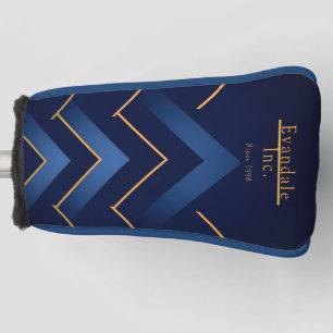 Refined Navy Gold Chevron Personalized Putter Golf Head Cover