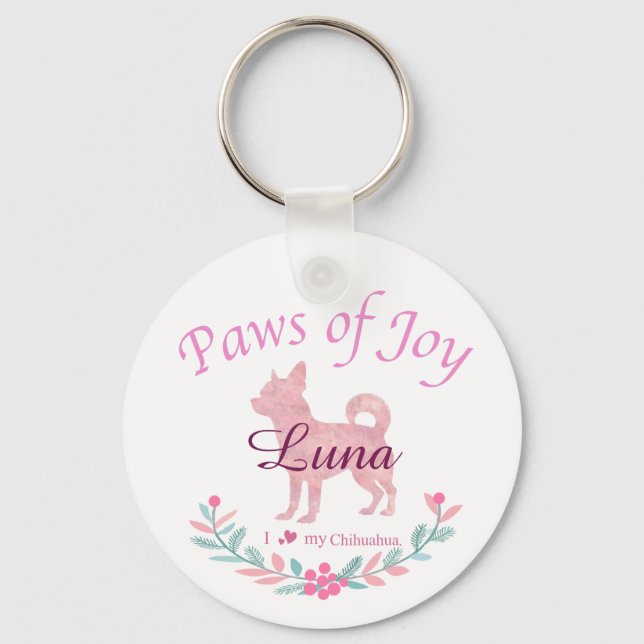Refined Pastel Pink Chihuahua | Custom Christmas Keychain (Front)