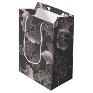 Refined Pink Ginkgo Leaves with Metallic Texture Medium Gift Bag