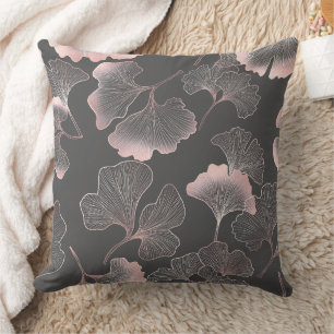 Refined Pink Ginkgo Leaves with Metallic Texture Throw Pillow