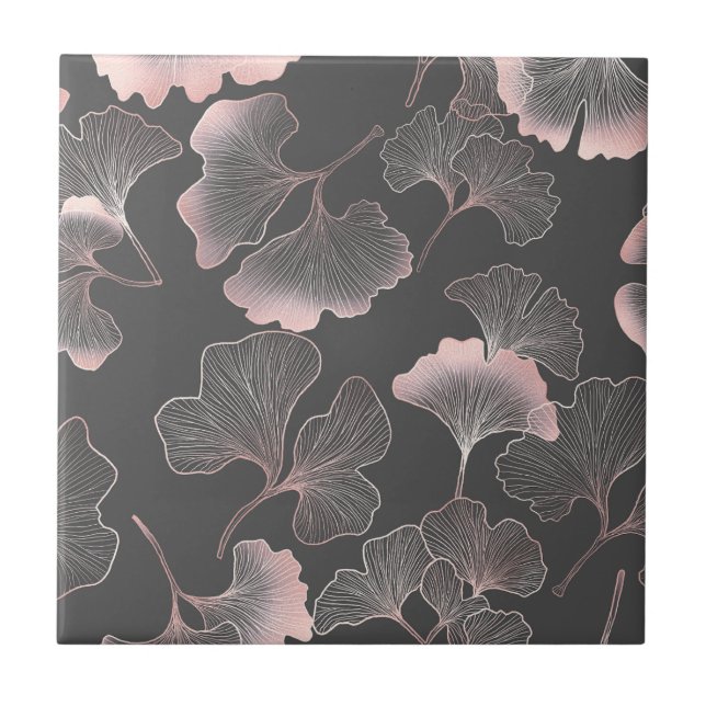 Refined Pink Ginkgo Leaves with Metallic Texture Tile (Front)