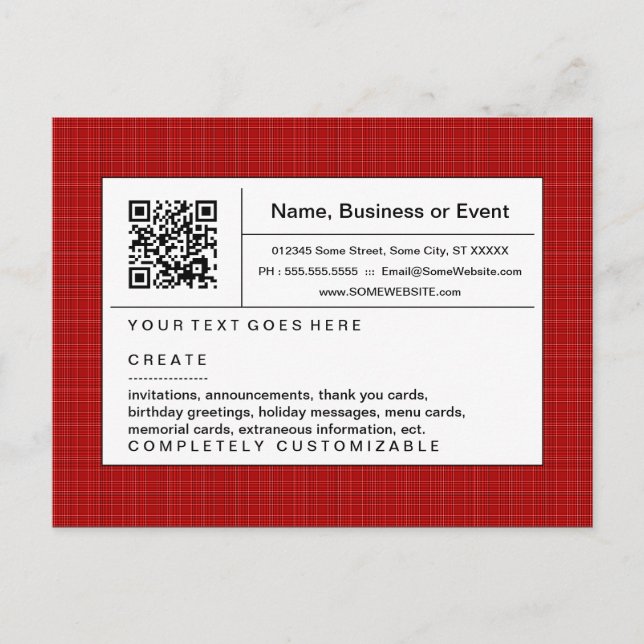 refined QR code : red plaid Invitation Postcard (Front)