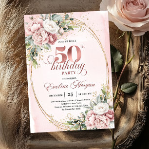 Refined Rose Gold Greenery 50th Birthday Invite