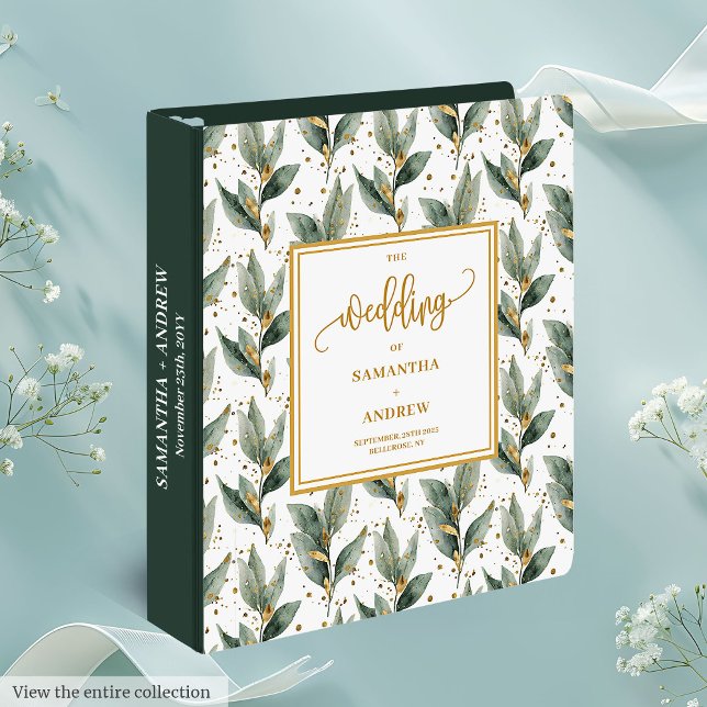 Refined Sage Green And Gold Wedding Memory Album Binder (Refined Sage Green And Gold Wedding Memory Album 3 ring binder)