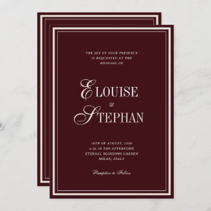 Refined Script Burgundy QR Code Details Wedding Invitation