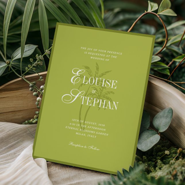 Refined Script Palm Tree Chartreuse Beach Wedding Invitation (Creator Uploaded)