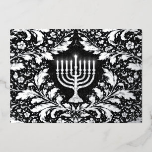 refined silver menorah foil holiday card