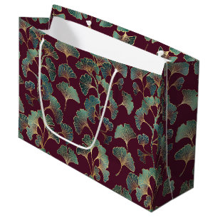 Refined Teal Ginkgo with Gold Accents Large Gift Bag