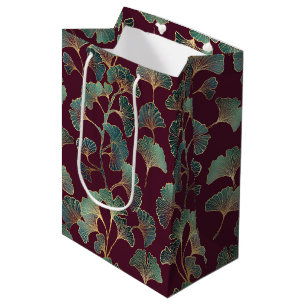 Refined Teal Ginkgo with Gold Accents Medium Gift Bag