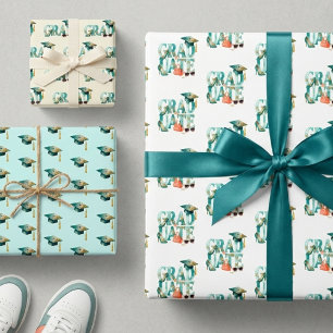 Refined Teal Gold Tassel Grad Cap TMF26 Wrapping Paper Sheet