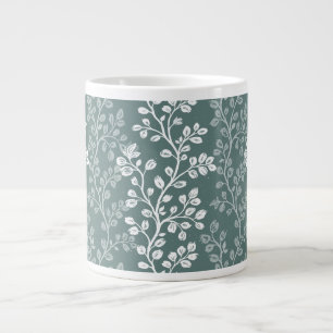 Refined Teal Green Trailing Blossoms Floral Art Large Coffee Mug