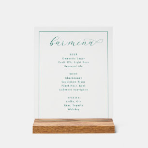 Refined Teal Typographic Bar Menu Acrylic Sign