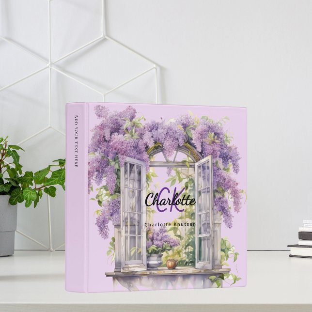 Refipe Lilacs window flowers pink monogram Binder (Creator Uploaded)