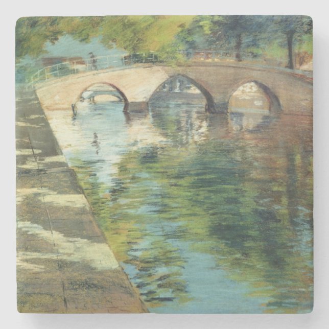 Reflected Trees on Waters of a Canal  Stone Coaster (Front)