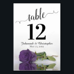 Reflecting Amethyst Purple Rose Elegant Wedding Table Number<br><div class="desc">These beautiful table number cards will make it easy for your guests to find their seats at your wedding reception. Features a gorgeous design with lacy script calligraphy and a single amethyst purple coloured rose lying on its side with ripples waves and reflections. There is space for the couple's names...</div>